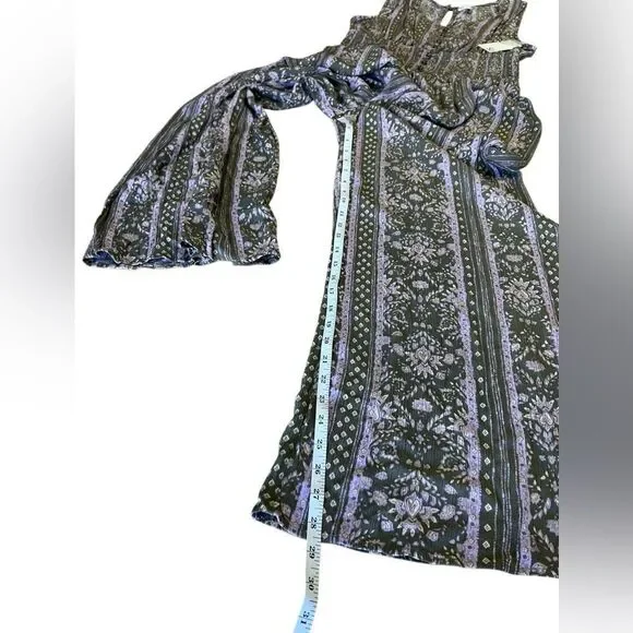 SO Smocked wide leg jumpsuit green purple floral juniors Size XL - Picture 13 of 16